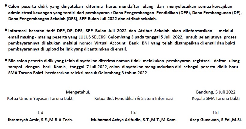 Hasil Seleksi Ppdb Sma Taruna Bakti Tahun Pelajaran 2022 2023 Gelombang 3 Sma Taruna Bakti 8576